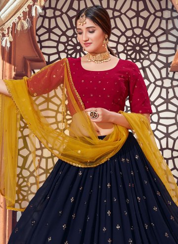 Navy Blue color Embroidered Faux Georgette Lehenga Choli