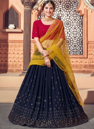 Navy Blue color Embroidered Faux Georgette Lehenga