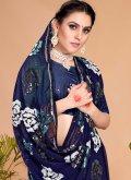 Navy Blue color Embroidered Georgette Classic Designer Saree - 1