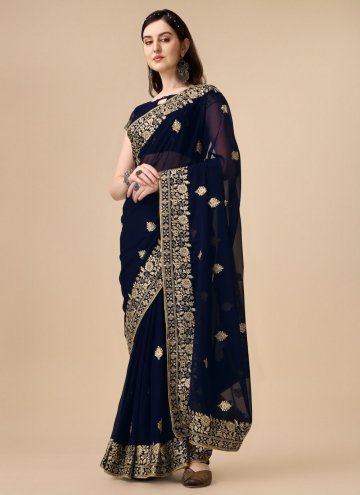 Navy Blue color Embroidered Georgette Classic Desi