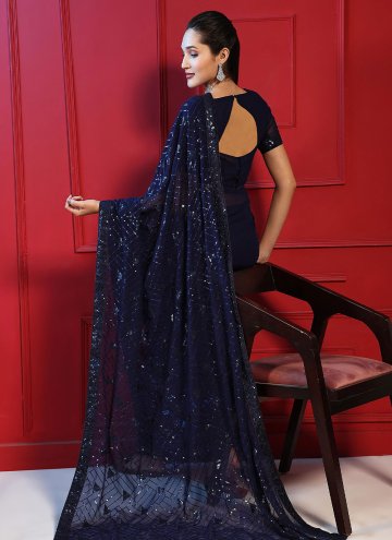 Navy Blue color Embroidered Georgette Contemporary Saree