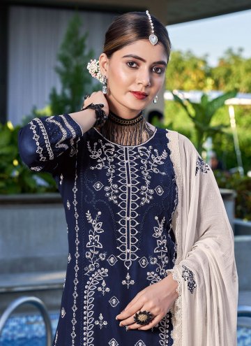 Navy Blue color Embroidered Georgette Pakistani Suit