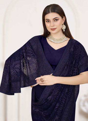 Navy Blue color Embroidered Georgette Trendy Saree