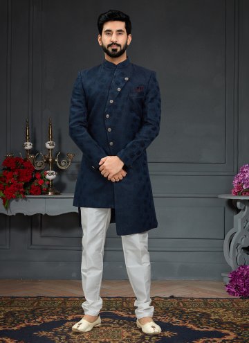 Navy Blue color Embroidered Imported Indo Western