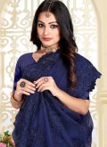 Navy Blue color Embroidered Net Trendy Saree - 1