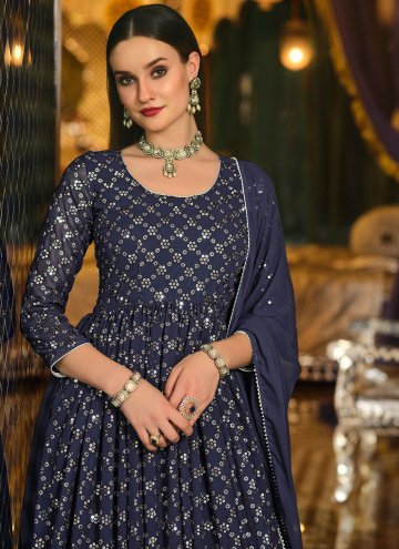 Navy Blue color Embroidered Pure Georgette Readymade Lehenga Choli