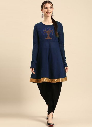 Navy Blue color Embroidered Rayon Party Wear Kurti