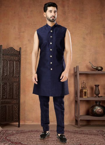 Navy Blue color Embroidered Silk Indo Western