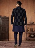 Navy Blue color Embroidered Silk Indo Western - 2