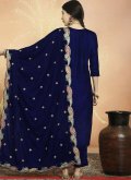 Navy Blue color Embroidered Velvet Trendy Salwar Suit - 1