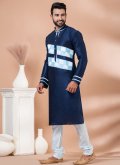 Navy Blue color Fancy work Banarasi Kurta Pyjama - 1