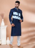 Navy Blue color Fancy work Banarasi Kurta Pyjama - 2