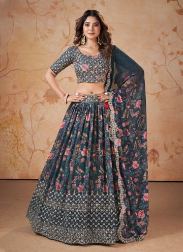 Navy Blue color Faux Georgette Lehenga Choli with 