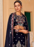 Navy Blue color Faux Georgette Trendy Salwar Kameez with Embroidered - 1