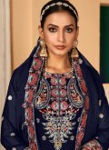 Navy Blue color Faux Georgette Trendy Salwar Kameez with Embroidered - 2