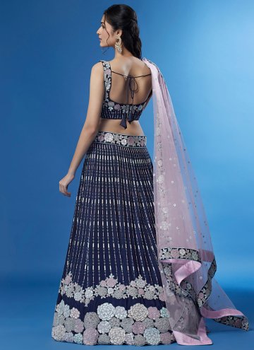 Navy Blue color Georgette A Line Lehenga Choli with Cord
