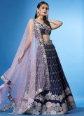 Navy Blue color Georgette A Line Lehenga Choli with Cord - 2