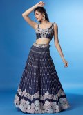 Navy Blue color Georgette A Line Lehenga Choli with Cord - 3