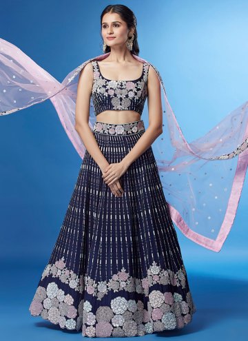 Navy Blue color Georgette A Line Lehenga Choli with Cord