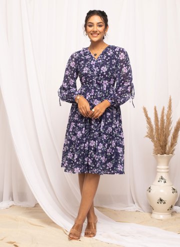 Navy Blue color Georgette Casual Kurti with Designer