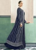 Navy Blue color Georgette Designer Gown with Embroidered - 2