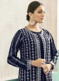 Navy Blue color Georgette Designer Gown with Embroidered - 3