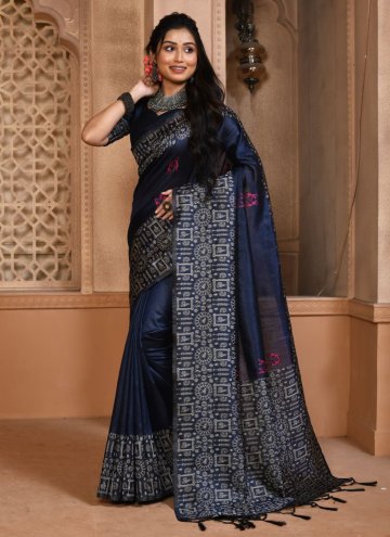 Navy Blue color Handloom Silk Contemporary Saree w
