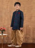 Navy Blue color Jacquard Silk Indo Western with Fancy work - 1