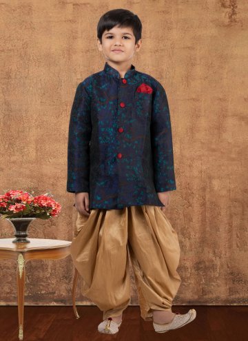 Navy Blue color Jacquard Silk Indo Western with Fancy work