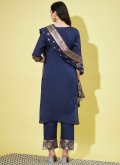 Navy Blue color Jacquard Work Cotton Silk Designer Salwar Kameez - 2