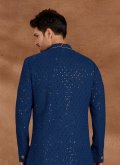 Navy Blue color Lucknowi Indo Western Sherwani with Embroidered - 1