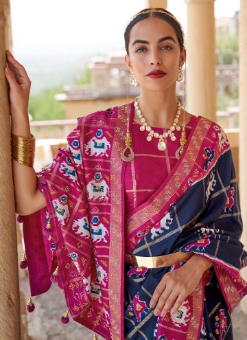 Navy Blue color Patola Silk Designer Saree with Woven