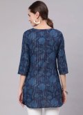 Navy Blue color Printed Cotton  Party Wear Kurti - 1