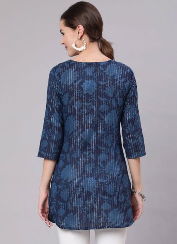Navy Blue color Printed Cotton  Party Wear Kurti