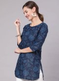 Navy Blue color Printed Cotton  Party Wear Kurti - 2