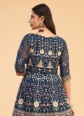 Navy Blue color Pure Georgette Designer Salwar Kameez with Embroidered - 2