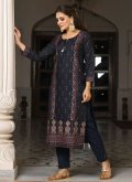 Navy Blue color Rayon Casual Kurti with Printed - 2