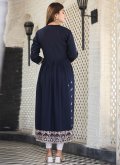Navy Blue color Rayon Party Wear Kurti with Embroidered - 2