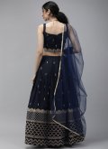 Navy Blue color Satin A Line Lehenga Choli with Embroidered - 1