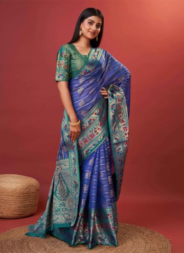 Navy Blue color Silk Contemporary Saree with Woven