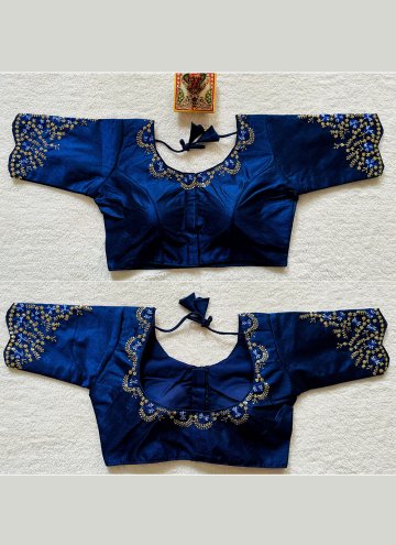 Navy Blue color Silk Designer Blouse with Diamond 