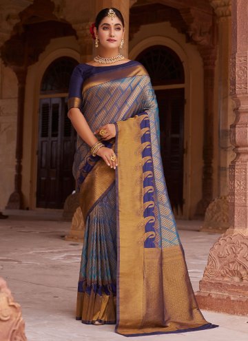 Navy Blue color Silk Designer Saree with Woven