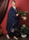 Navy Blue color Silk Trendy Salwar Suit with Embroidered - 2