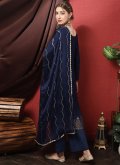 Navy Blue color Silk Trendy Salwar Suit with Embroidered - 3