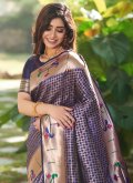 Navy Blue color Silk Trendy Saree with Floral Print - 1
