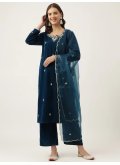Navy Blue color Velvet Trendy Salwar Suit with Hand Work - 1