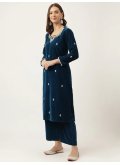 Navy Blue color Velvet Trendy Salwar Suit with Hand Work - 2