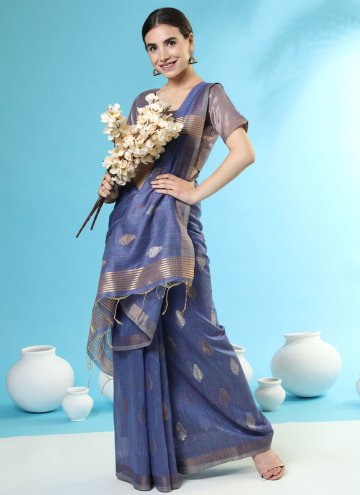 Navy Blue color Woven Handloom Silk Trendy Saree