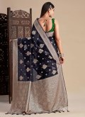 Navy Blue color Woven Kanjivaram Silk Classic Designer Saree - 2