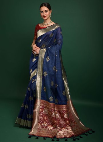 Navy Blue color Woven Patola Silk Traditional Saree